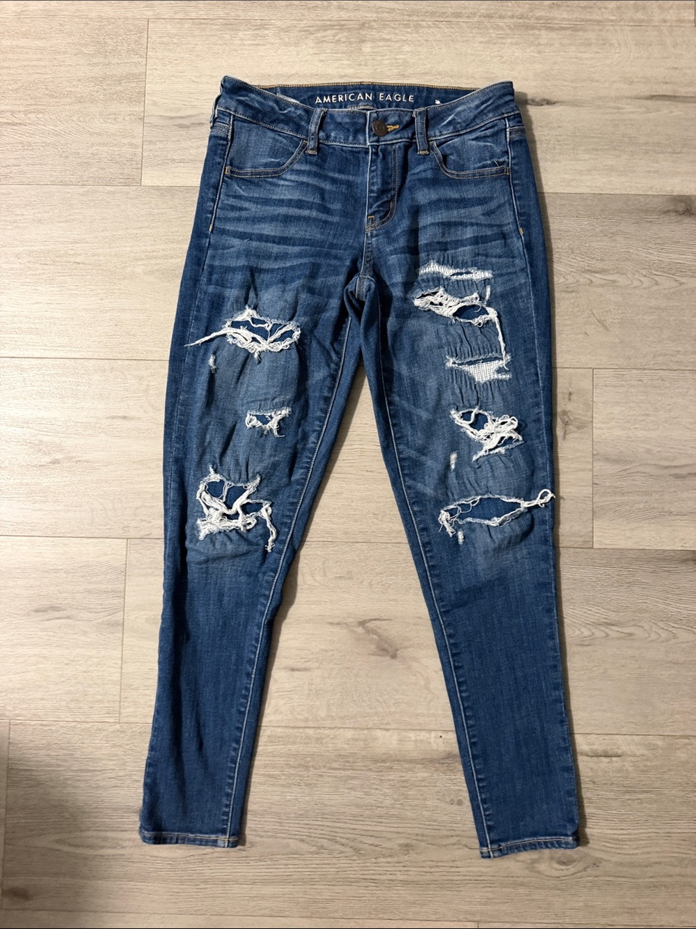 American Eagle Outfitters Women's Ripped Skinny Jeans - Dark Blue